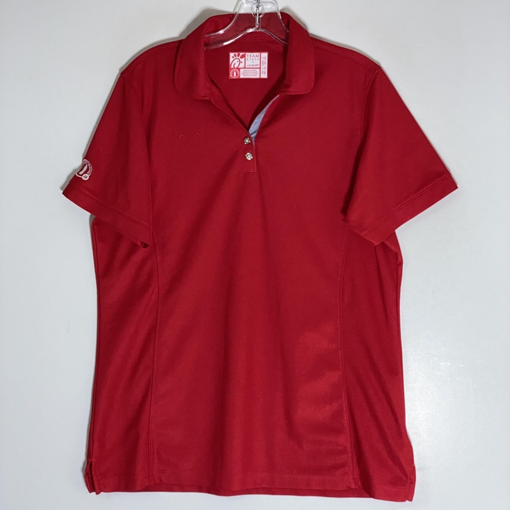 Chick-fil-A Polo Shirt Womens Large Red Recycled Team Style Uniform Work Career
